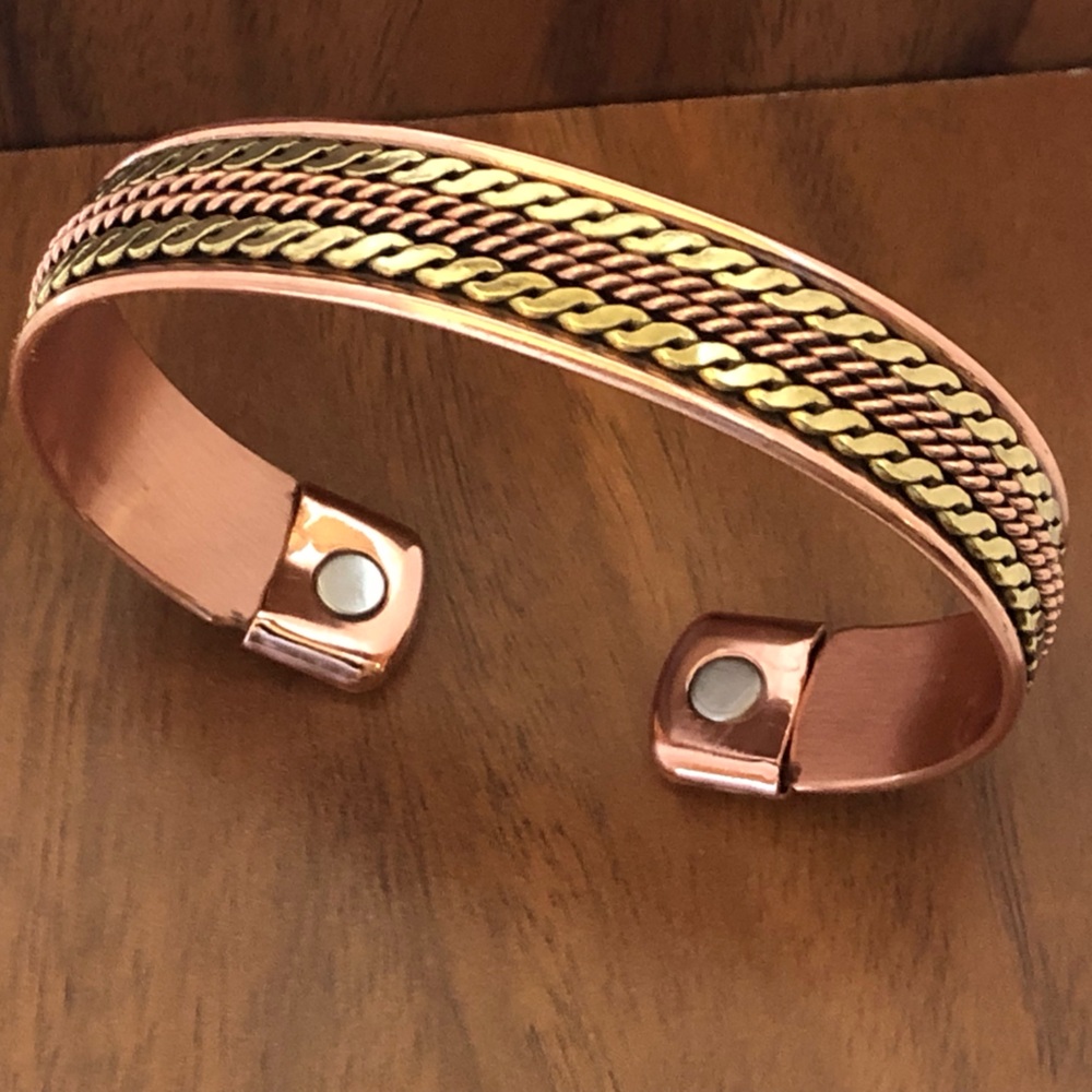 Pure Copper Two Tone Magnetic Bracelet Energy Cuff Bangle